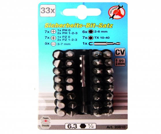 Set di bit di sicurezza 50 mm, 33 parti