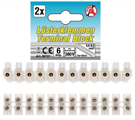 Morsettiera 4,0 mm² 6 amp. 2 pezzi blocco da 12