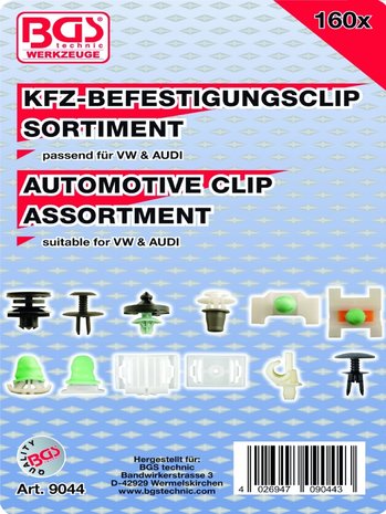 Assortimento, clip per tappezzeria per Audi & VW, 160 pezzi