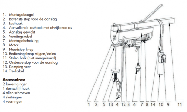 Paranco a fune 230v 400 kg, 12 m, 230 v, funzionamento a filo