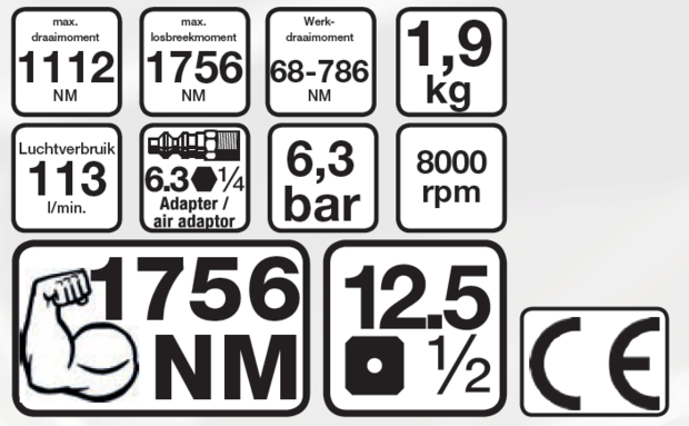 Avvitatore pneumatico ad impulsi 12,5 mm (1/2) 1756 Nm