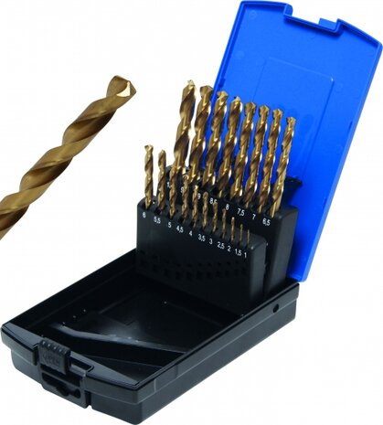 Serie di punte elicoidali HSS-G nitruro di titanio 1 - 10 mm 19 pz