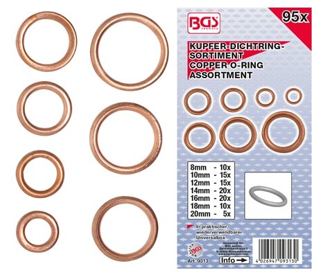 Assortimento o-ring rame Ø 6 - 20 mm 95 pz