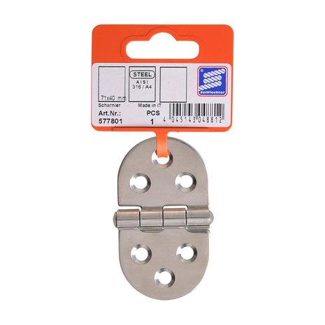 Cerniera 80x30mm, A2 in acciaio inox AISI 316, 6 fori