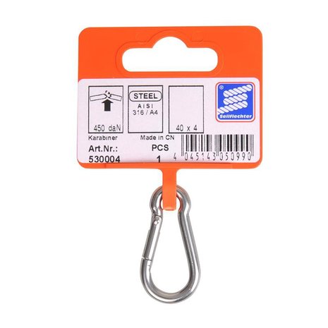 Moschettone 40x4mm  acciaio inox A4 AISI 316  450 daN