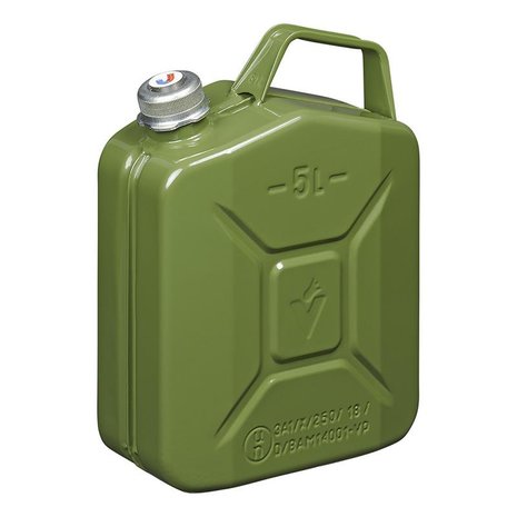 Tanica di benzina di metallo verde da 5L con tappo a vite magnetico approvazione ONU e TUV/GS
