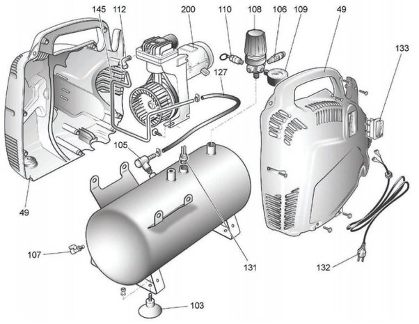 Compressore senza olio 8 bar - 6 litri, 385x170x465mm