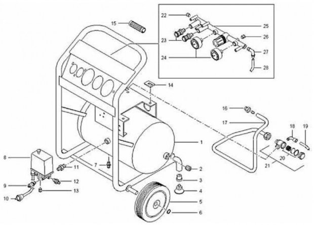 Tubi flessibili per compressori mobili da cantiere 10 bar, 20 litri