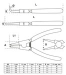 Serie di pinze per anelli seeger 250 mm 4 pz