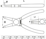 Pinza per anelli seeger piegata per seeger interni 180 mm