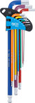 Serie di chiavi ad angolo multicolore extra lunghe esagono interno, esagono interno con testa sferica 1,5 - 10 mm 9 pz