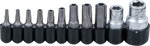 Serie di inserti attacco esagono esterno 6,3 mm (1/4) / 10 mm (3/8) profilo a T (per Torx) con alesatura 11 pz