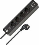 Presa multipla con interuttore & 2 usb nero nero 1,5m h05vv-f 3g1,5