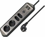 Presa angolare con funzione di ricarica usb a 4 vie 2x schuko e 2x euro argento nero