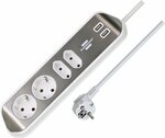 Presa angolare con funzione di ricarica usb a 4 vie 2x prese di protezionee 2x euro argento bianco