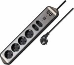 Presa angolare con funzione di ricarica usb a 6 vie 4x schuko e 2x euro argento nero