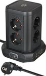 Presa a torre a 8 vie con 4x usb nero 2m h05vv-f3g1.5