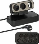 Duplex striscia di prese da tavolo, 2x moduli keystone, 10x prese di contatto di protezione, argento nero