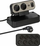 Duplex striscia di prese da tavolo, 1x usb c, 1x usb a, 10x prese di contatto di protezione, argento nero