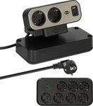 Duplex multipresa da tavolo con protezione da sovratensioni, 1x usb c, 1x usb a, 9x prese di contatto di protezione, argento nero
