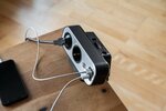 Duplex multipresa da tavolo con protezione da sovratensioni, 1x usb c, 1x usb a, 9x prese di contatto di protezione, argento nero