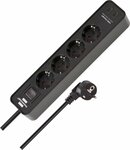 Presa multipla con 2 prese di ricarica usb c 4 prese nero 1,5 m h05vv-f3g1,5