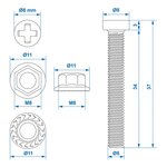 Set di viti M8 6 pezzi per presa multipla x5 pezzi