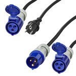Set CEE con prolunga da 20 m 3x2,5 mm e cavo adattatore da 40 cm da spina Schuko a CEE in borsa di stoccaggio
