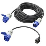 Set CEE con prolunga da 20 m 3x1,5 mm e cavo adattatore da 40 cm da spina Schuko a CEE in borsa di trasporto