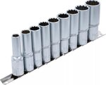 Set di chiavi a tubo, profondo, 12 lati, 12,5 (1/2), 9 pezzi