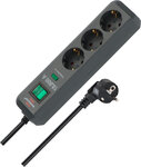 Multipresa con protezione da sovratensioni 3 prese antracite 1,5m 13.500A H05VV-F 3G1,5