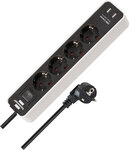 Multipresa con USB 4 prese bianco/nero 1,5 m H05VV-F 3G1,5 con interruttore
