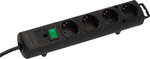 Multipresa con spina piatta 4 prese nera 2m H05VV-F 3G1,5