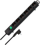 Multipresa con spina piatta 6 prese nera 2m H05VV-F 3G1,5
