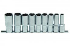 Set di chiavi a tubo, profondo, 12 lati, 12,5 (1/2), 9 pezzi Set di chiavi a tubo, profondo, 12 lati, 12,5 (1/2), 9 pezzi