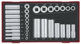 Set di tappi tc tray 32 pezzi AF 1/4+3/8 lunghezza corta Set di tappi tc tray 32 pezzi AF 1/4+3/8 lunghezza corta