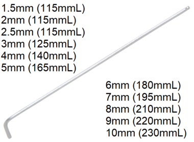 Chiave esagonale interna a L, extra lunga 115 mm, 1,5 mm