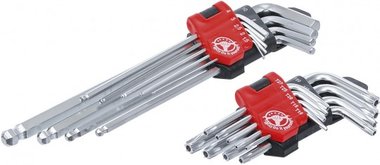 Serie di chiavi ad angolo lunghe profilo a T (per Torx) T10 - T50 / 1,5 - 10 mm 18 pz