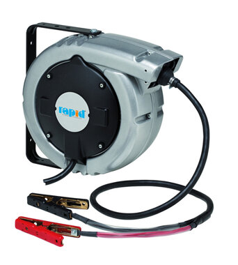 Avvolgicavo automatico professionale con 9 m di cavo e morsetti per batteria