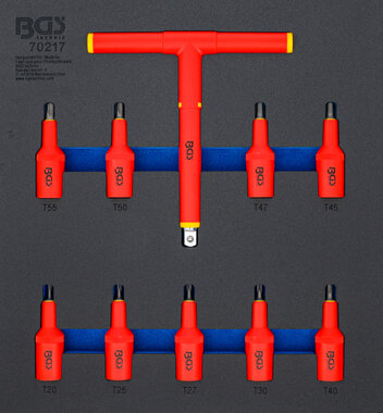 Serie di chiavi a bussola per elettricisti 12,5 mm (1/2) profilo a T (per Torx) T20 - T55 10 pz