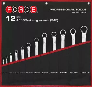 Set di chiavi ad anello offset 45° 12 pezzi (in sacchetto di tela) (SAE)