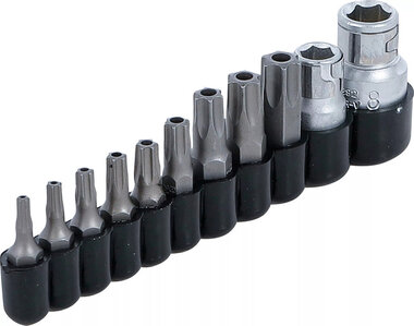 Serie di inserti attacco esagono esterno 6,3 mm (1/4) / 10 mm (3/8) profilo a T (per Torx) con alesatura 11 pz