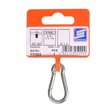 Moschettone 40x4mm  acciaio inox A4 AISI 316  450 daN