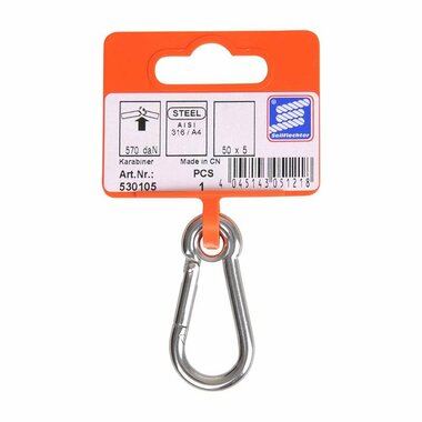 Moschettone 50x5mm  con occhiello chiuso  acciaio inox A4 AISI 316  570 daN