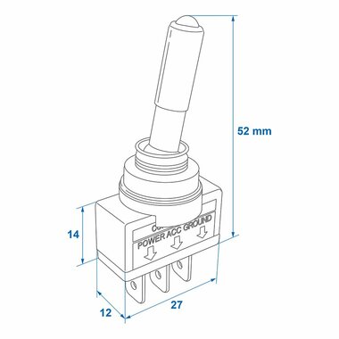 Interruttore a levetta LED verde 12V-max. 20A
