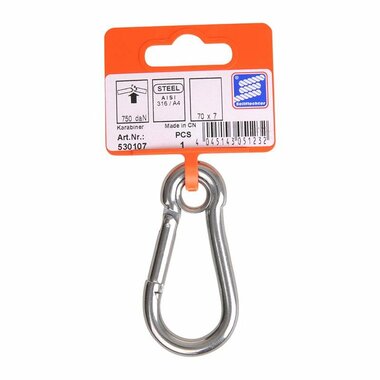 Moschettone 70x7mm  con occhiello chiuso  acciaio inox A4 AISI 316  750 daN