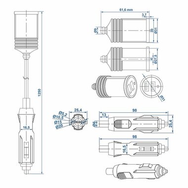 Cavo prolunga 1M con caricabatterie USB bidirezionale tipo A 12V 24V