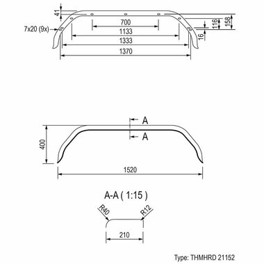 Parafango in metallo tandem asse 13 14 pollici (21152)
