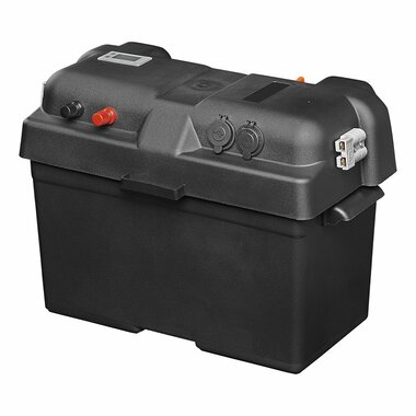 Scatola batteria 35x18x23cm 2x USB - 1x presa 12V - Voltmetro - 2x spina Anderson
