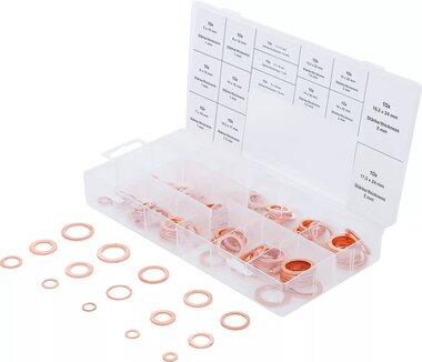 Assortimento di anelli di tenuta in rame 150 pezzi